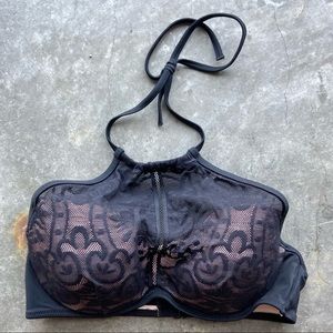 ✨ Black + pink high neck lace bikini top!